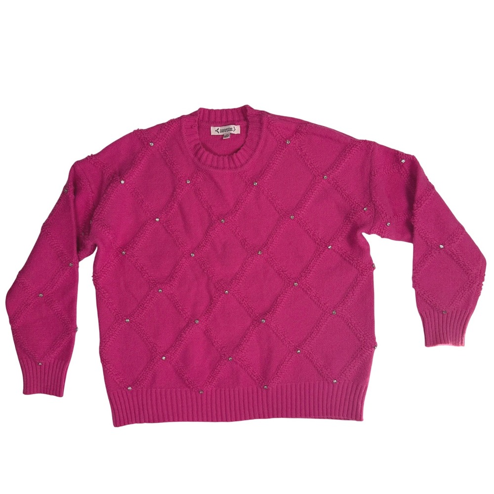 Mcbling Nanette Lepore Barbiecore Y2K Women Crewneck Sweater Pink Rhinestone
